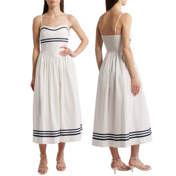 Moon River Stripe Midi Dress Summer Vacation Beachy Sailor Navy Nauthical M - Picture 1 of 9